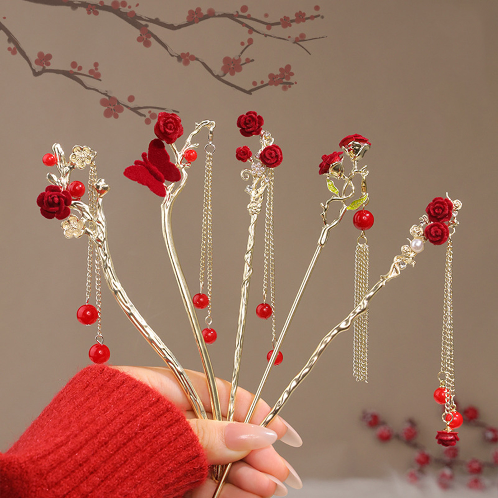 Chinese Style Rose Flower Hair - đánh giá và giá Flower Supplies